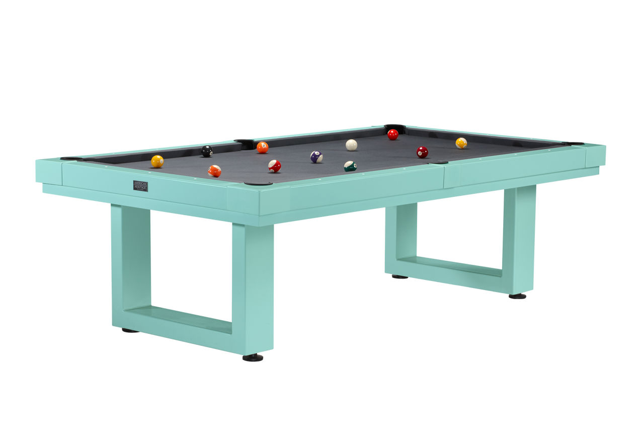 American Heritage Lanai Outdoor Pool Table in Seafoam Teal Sawyer Twain